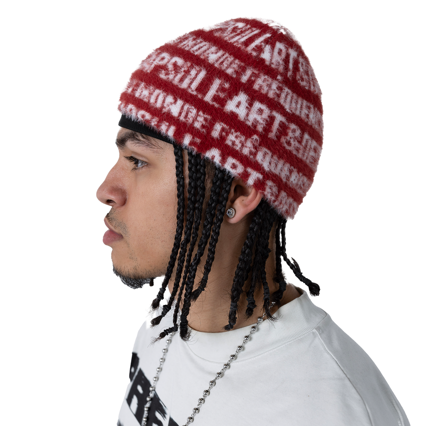 “ART & DESIGN” Reversible Mohair Skully Red