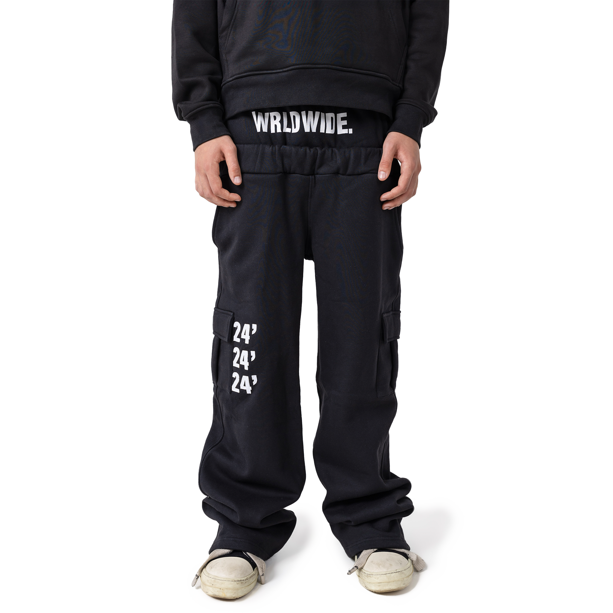 "WRLD FW24'" Double Waist Sweats Black