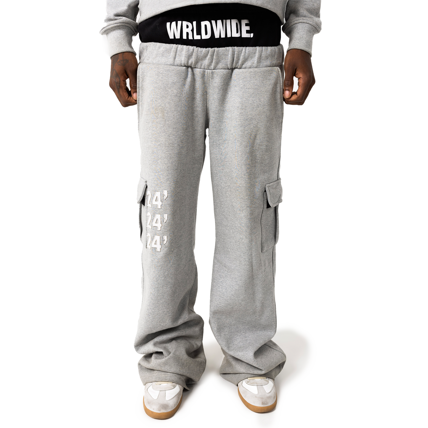 "WRLDWIDE" Double Waist Sweats Grey