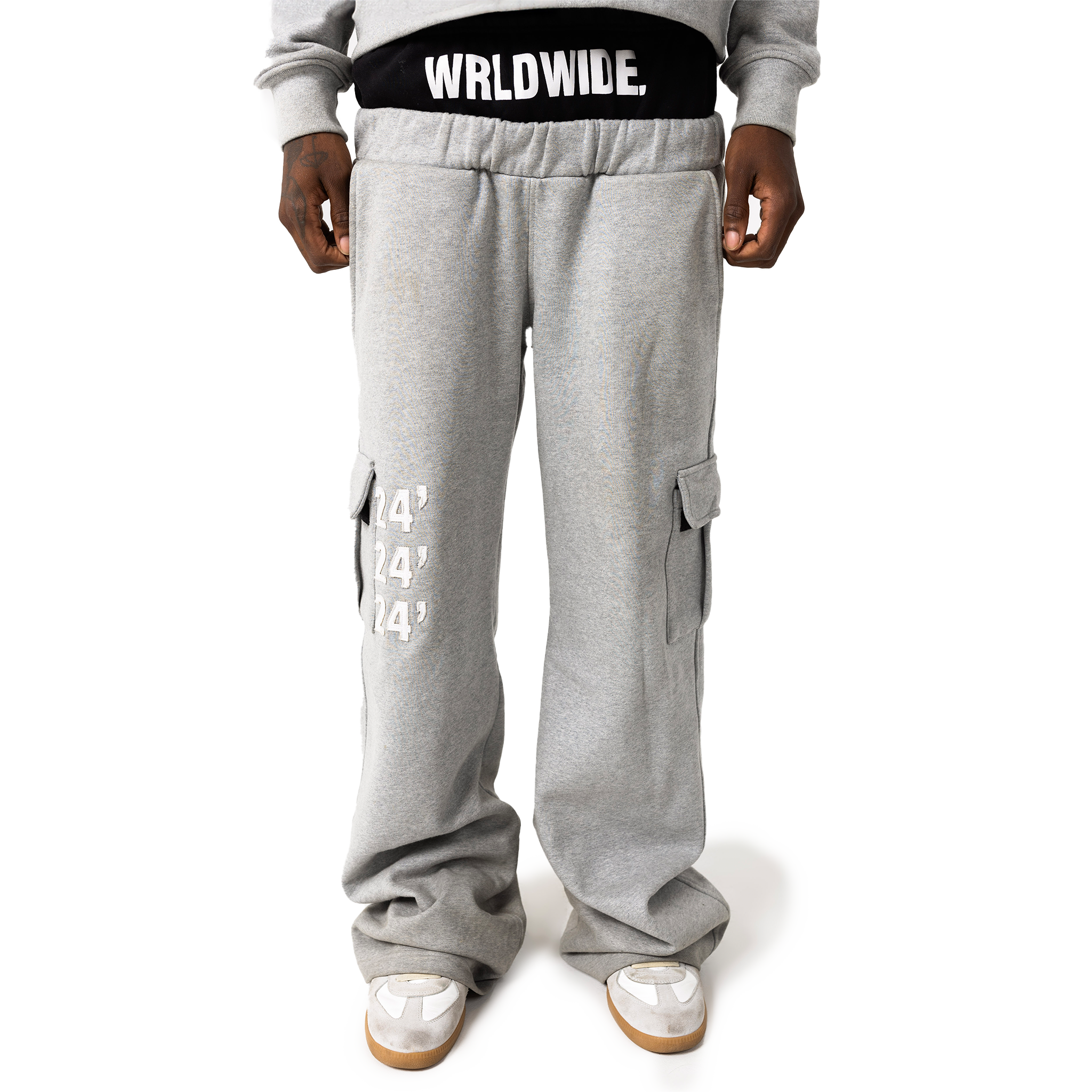 "WRLDWIDE" Double Waist Sweats Grey