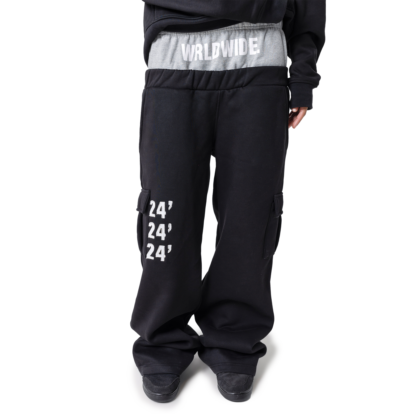 "WRLDWIDE" Double Waist Sweats Black/Grey
