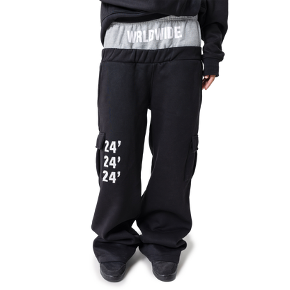 "WRLDWIDE" Double Waist Sweats Black/Grey